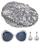 Disco Babe  Sequin Beret,  Glasses, Disco Ball Earrings 