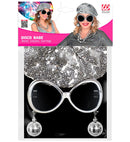 Disco Babe  Sequin Beret,  Glasses, Disco Ball Earrings 