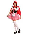 Red Capelet  Dress With Sewn-In Petticoat, Corset, Apron, Hooded Capelet 
