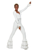 70s ABBA Glam Costume Ladies White Ruffled Jumpsuit 2