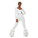 70s ABBA Glam Costume Ladies White Ruffled Jumpsuit 1