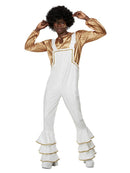 70s Glam Costume ABBA Adult White Gold Jumpsuit Shirt 2
