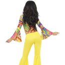 70s Groovy Babe Costume Adult Yellow Flared Trousers Multi Coloured Top 2