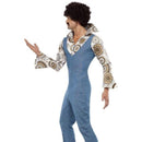 70s Groovy Dancer Costume Adult Blue Floral Jumpsuit 3