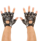 Leather Look Studded Fingerless Gloves