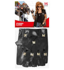 Leather Look Studded Fingerless Gloves