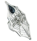 Gothic Spider & Spiderweb Ring With Black Gem