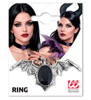 Gothic Bat Ring With Black Gem