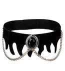 Velvet Gothic Choker With Black Gem & Chains