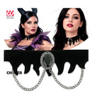 Velvet Gothic Choker With Black Gem & Chains