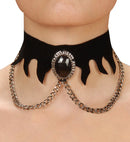 Velvet Gothic Choker With Black Gem & Chains