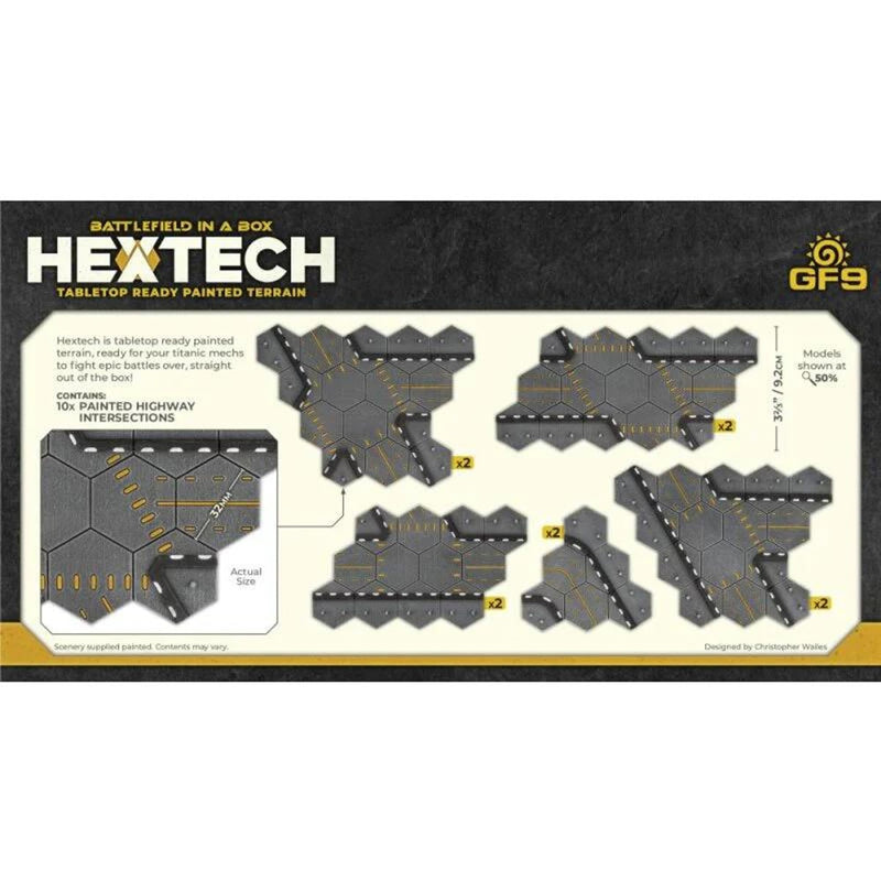 GF9: Hextech Trinity City: Highway Intersections - 10 Road Sections, Battlefield in A Box, Tabletop Ready Painted Terrain, Sci-Fi, RPG Accessory