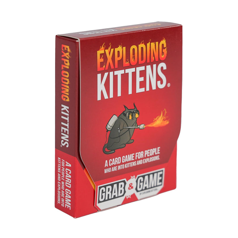 Exploding Kittens Grab & Game - 2-4 Players - Ages 7+ - 10 Minutes to Play - Travel Sized High Stakes Card Game - Party Game, Family Game Night, Kid and Adult Card Game, Red