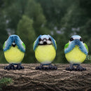 Three Wise Blue Tit Figurines in See no Hear Speak Evil Poses 8cm 7