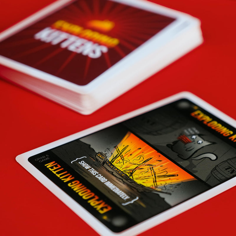 Exploding Kittens Grab & Game - 2-4 Players - Ages 7+ - 10 Minutes to Play - Travel Sized High Stakes Card Game - Party Game, Family Game Night, Kid and Adult Card Game, Red