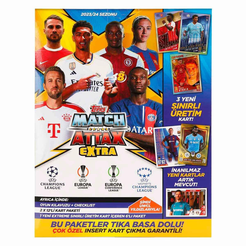 Topps 2023-24 Match Attax Extra Champions League Cards - Starter Pack (Album, 24 Cards + 2 LE)