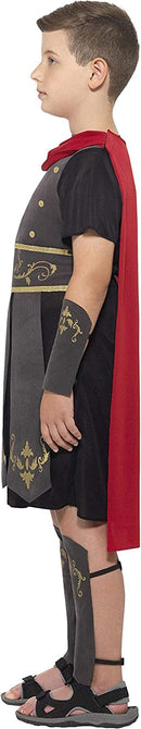 Roman Soldier Costume Kids Black Tunic Attached Red Cape Black Arm and Leg Cuffs