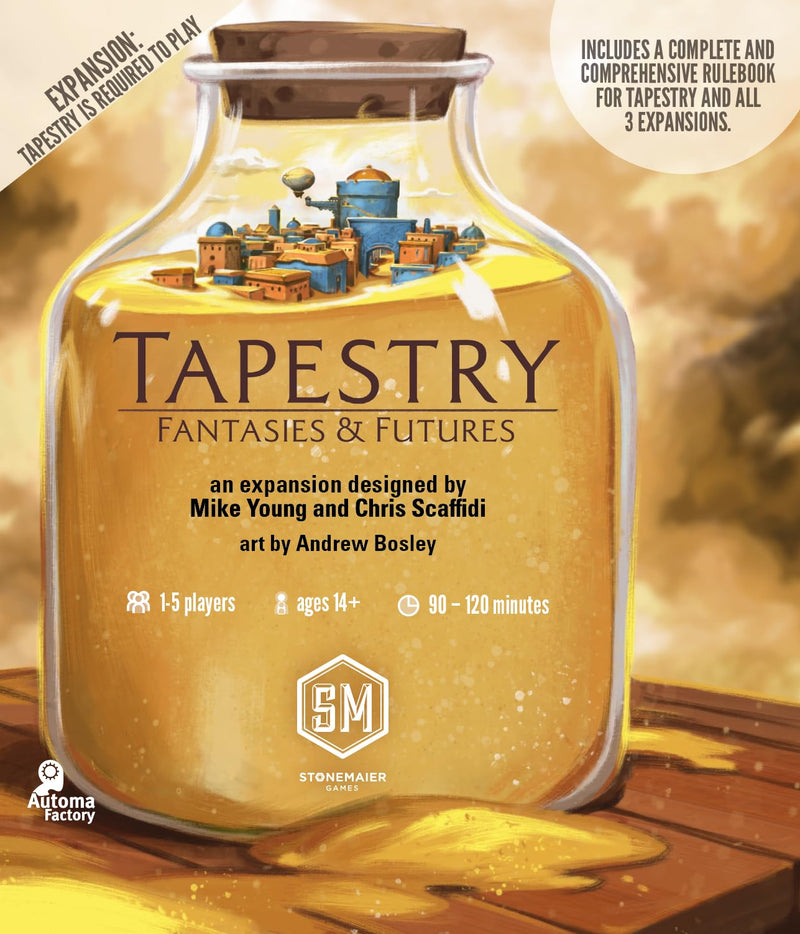 Stonemaier Games: Tapestry: Fantasies & Futures Expansion | Add to Tapestry (Base Game) | New Civs, Cards, and Cities Inspired by Fantasy and Science Fiction | 1-5 Players, 120 Mins, Ages 14+