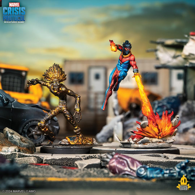 Atomic Mass Games Marvel: Crisis Protocol Sunspot & Warlock Character Pack - Tabletop Superhero Game, Strategy Game for Kids & Adults, Ages 14+, 2 Players, 90 Min Playtime, Made