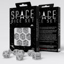 Q-Workshop Space Dice Set Apollo RPG Dice Set Inspired by NASA Apollo – Shimmering White with Black Engravings – Perfect for Tabletop Games & RPGs – 7 Polyhedral Dice (D4, D6, D8, 2D10, D12, D20)
