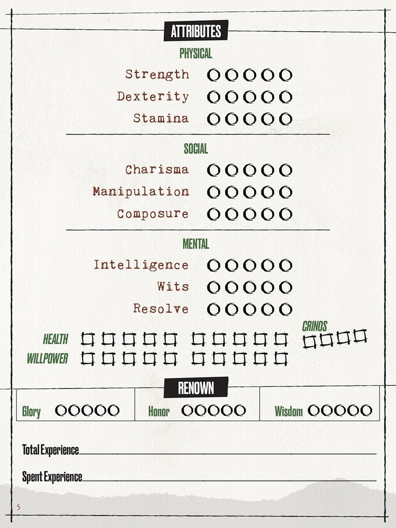 Renegade Game Studios: Werewolf - The Apocalypse 5th Edition Roleplaying Game Expanded Character Sheet Journal - RPG Book, Session Record Sheets