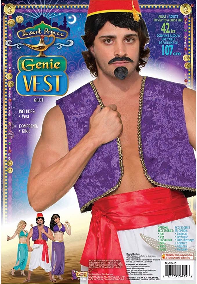Genie Vest Purple Adult Costume Male Chest 42"