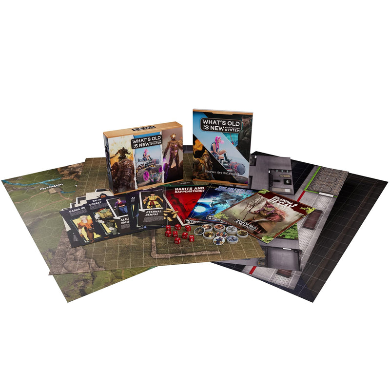 Modiphius Entertainment: WOIN Starter Box Set - What's Old is New Roleplaying System, Tabletop RPG, All-in-One Kit Includes Booklets, Maps & Dice