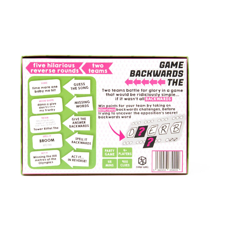 The Backwards Game - Silly Reverse Challenges and Word Play Fun! Cooperative Party Game, Family Game for Kids & Adults, Ages 12+, 4-10 Players, 30-60 Minute Playtime, Made by Format Games