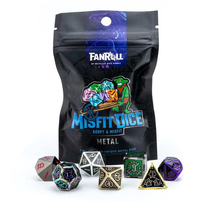 FanRoll by Metallic Dice Games Misfit Metals, Bag of DND Dice, Role Playing Game Dice Accessories for Dungeons and Dragons