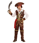 Caribbean Pirate Captain  Shirt With Vest, Pants With Boot Covers, Belt, Sash, Hat 
