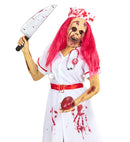 Zombie Nurse Half Face Mask With Wig & Headpiece