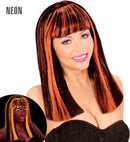 Neon Orange Streaked Black Patsy Wig In Polybag