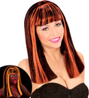 Neon Orange Streaked Black Patsy Wig In Polybag