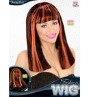 Neon Orange Streaked Black Patsy Wig In Polybag