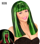 Neon Green Streaked Black Patsy Wig In Polybag