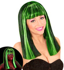 Neon Green Streaked Black Patsy Wig In Polybag