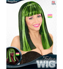 Neon Green Streaked Black Patsy Wig In Polybag