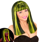 Neon Yellow Streaked Black Patsy Wig In Polybag