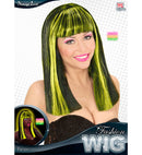 Neon Yellow Streaked Black Patsy Wig In Polybag