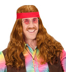 Hippie Wig With Red Headband & Moustache In Polybag