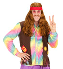 Hippie Wig With Red Headband & Moustache In Polybag