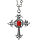 Gothic Cross Necklace With Red Gem