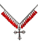 Red Gothic Cross Necklace With Drops Of Jupiter