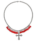 Red Gothic Cross Necklace With Drops Of Jupiter