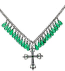 Green Gothic Cross Necklace With Drops Of Jupiter