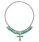 Green Gothic Cross Necklace With Drops Of Jupiter