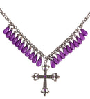 Purple Gothic Cross Necklace With Drops Of Jupiter
