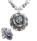 Baroque Pearls Necklace With Cameo Rose & Cameo Rose Ring With Strass Set
