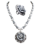 Baroque Pearls Necklace With Cameo Rose & Cameo Rose Ring With Strass Set
