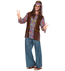 Psychedelic Hippie Man  Shirt With Vest, Pants, Headband, Necklace 